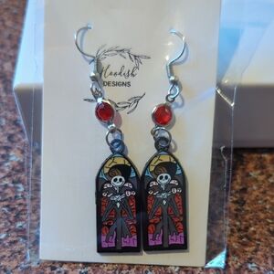 Hoodish Designs Jack Skeleton Earrings with Red Accents